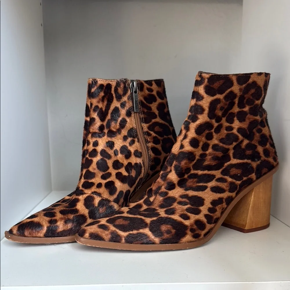 1. State Leopard Print Block Heel Ankle Booties - Brown/Black - Picture 1 of 7